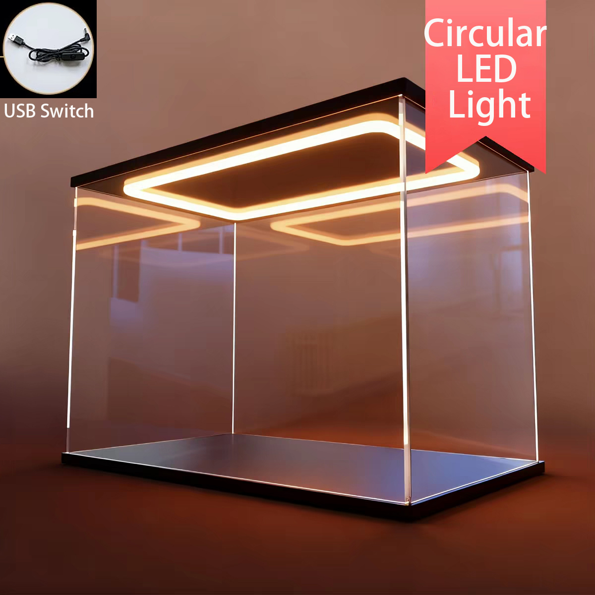 Model Kit Display Case - USB Swith 3D Ring LED Light