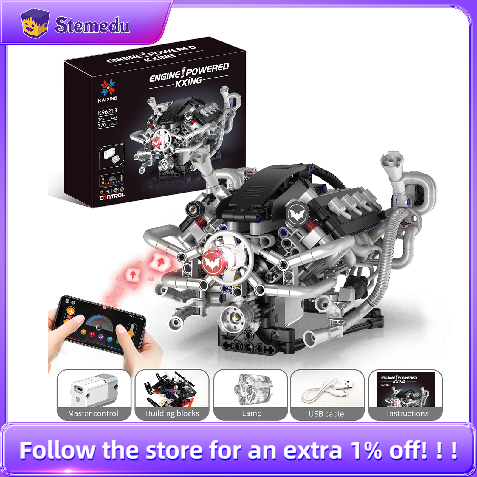 K96213 770pcs V8 Engine Model  - Model Kit V8 recensione e prezzo